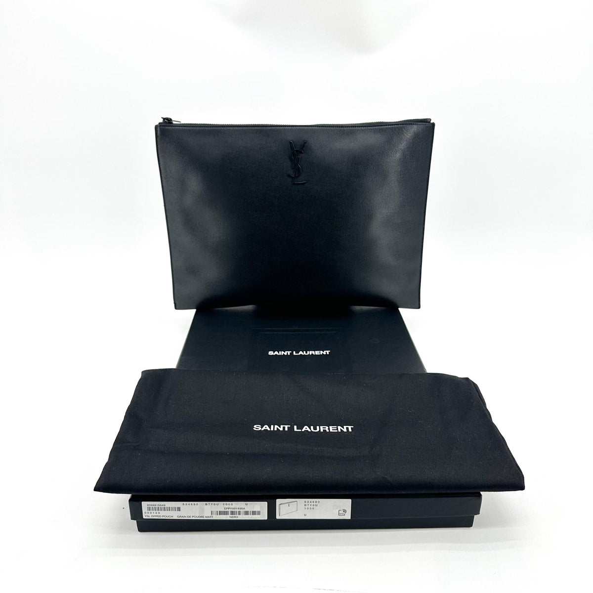 Saint Laurent Zipped Document Holder Leather Black Leather Briefcase Bag (Pre-Owned)