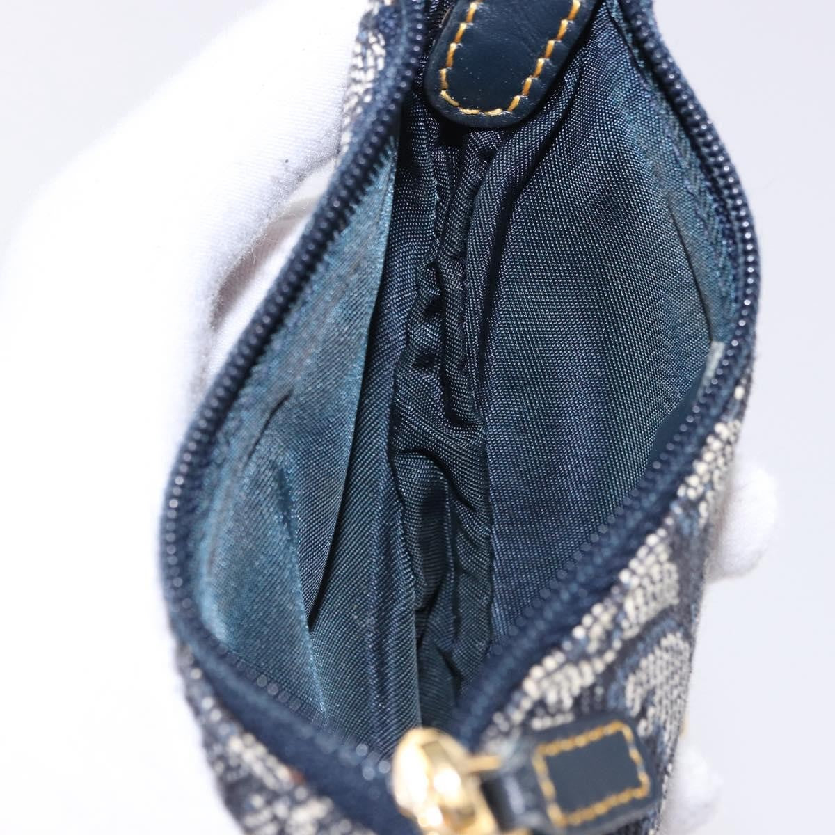 Christian Dior Vintage Saddle Zip Coin Purse Diorissimo Canvas Navy Canvas Clutche & Pouche Bag (Pre-Owned)