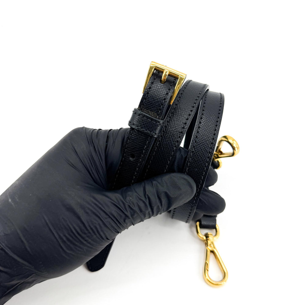 Prada Galleria Strap Leather Black Leather Handbag (Pre-Owned)