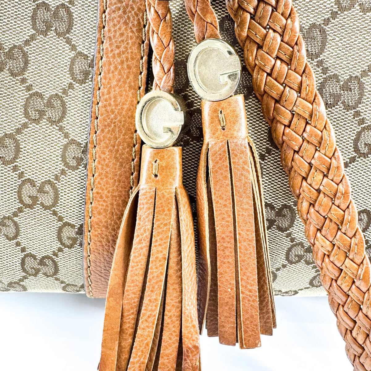 Gucci Bella Gg Canvas With Leather Brown Canvas Tote Bag Bag (Pre-Owned)