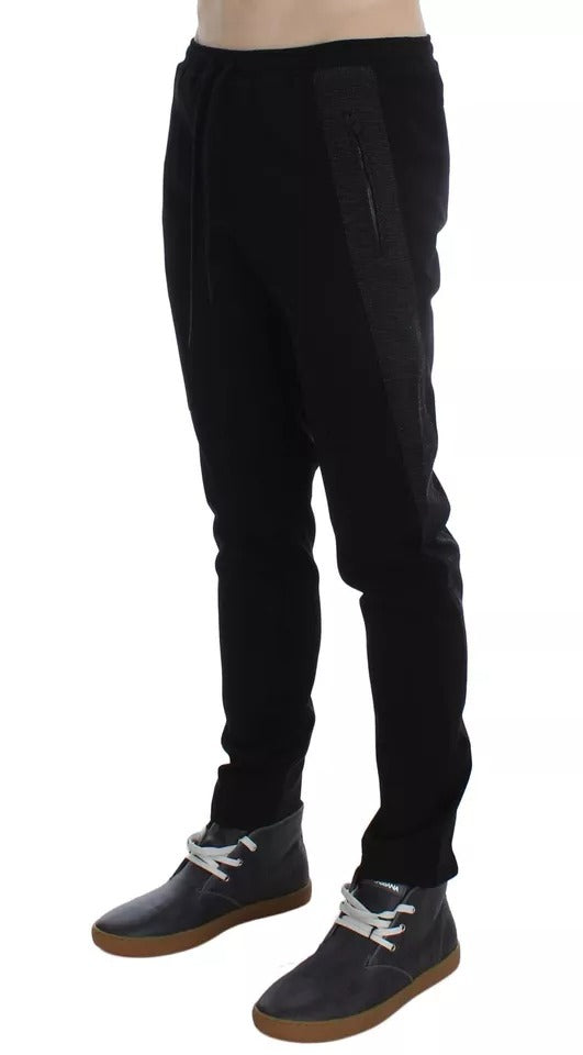 Dolce & Gabbana Black Gray Wool Casual Trousers Stripe Men's Pants