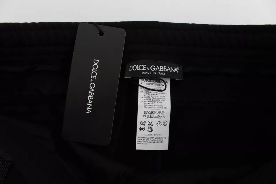 Dolce & Gabbana Black Gray Wool Casual Trousers Stripe Men's Pants