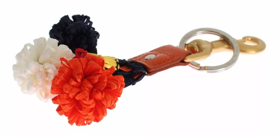 Dolce & Gabbana Brown Gold Raffia Leather Clasp Finder Chain Women's Keyring