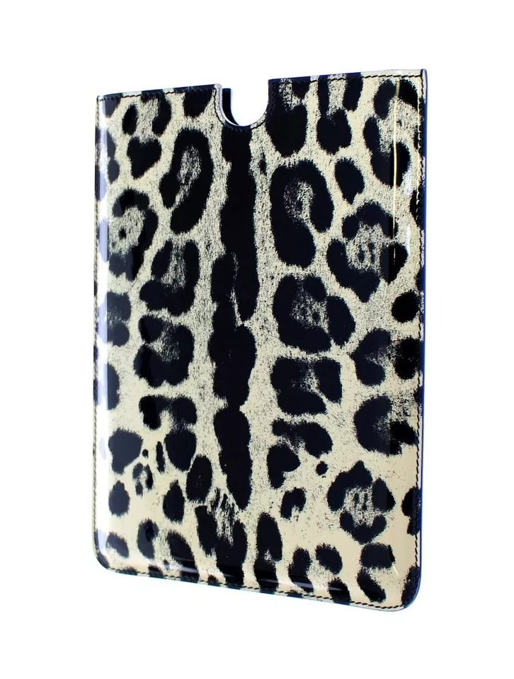 Dolce & Gabbana White Leopard Pattern Leather eBook Cover Tablet Women's Case