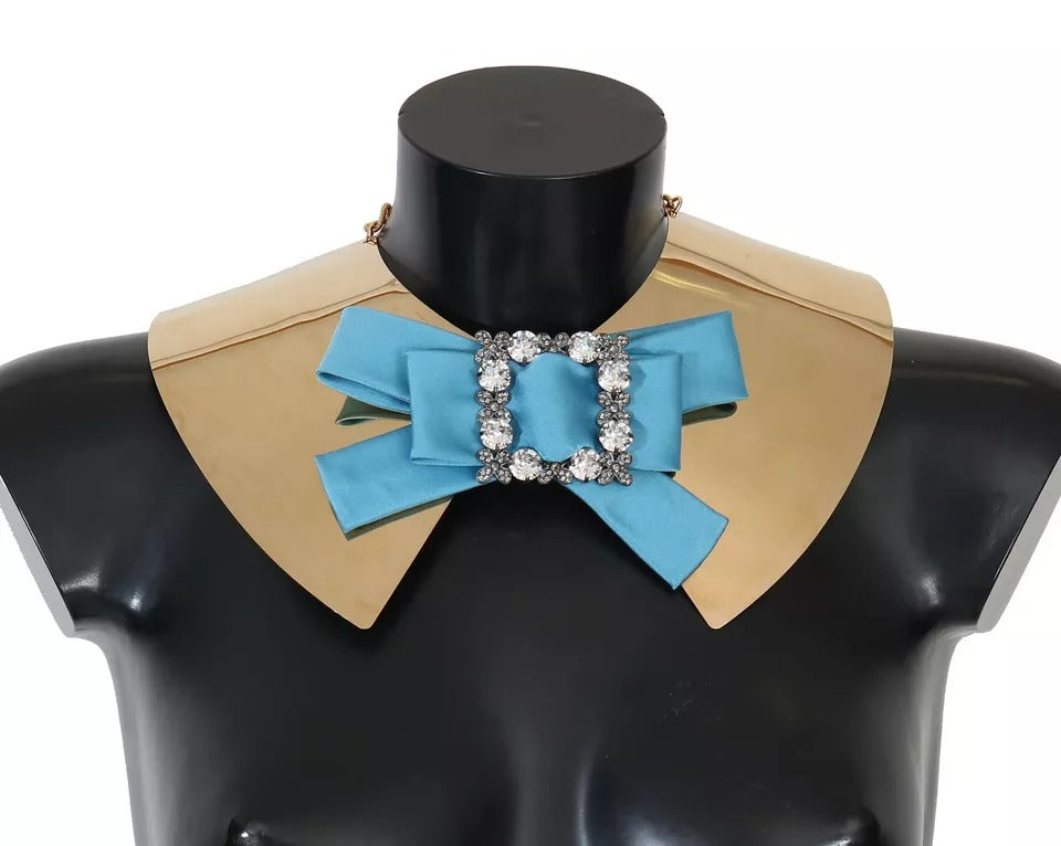 Dolce & Gabbana Gold Bow Crystal Embellished Runway Collar Women's Necklace