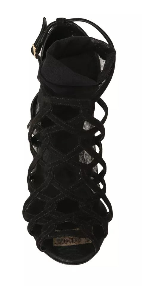 Dolce & Gabbana Black Suede Stilettos Booties Socks Women's Shoes (Pre-Owned)