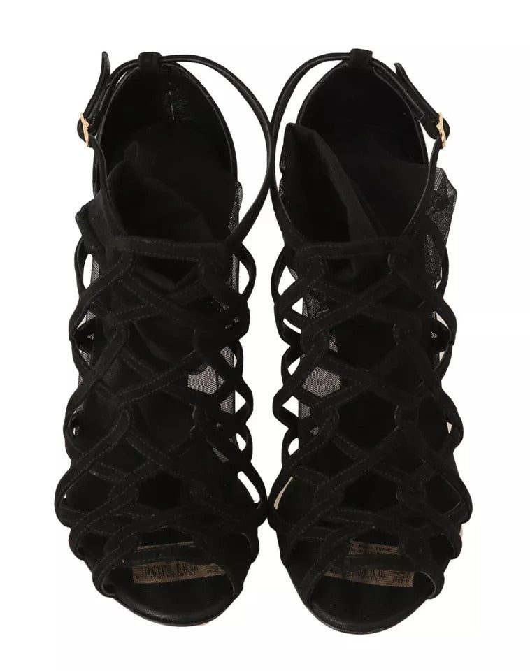 Dolce & Gabbana Black Suede Stilettos Booties Socks Women's Shoes (Pre-Owned)