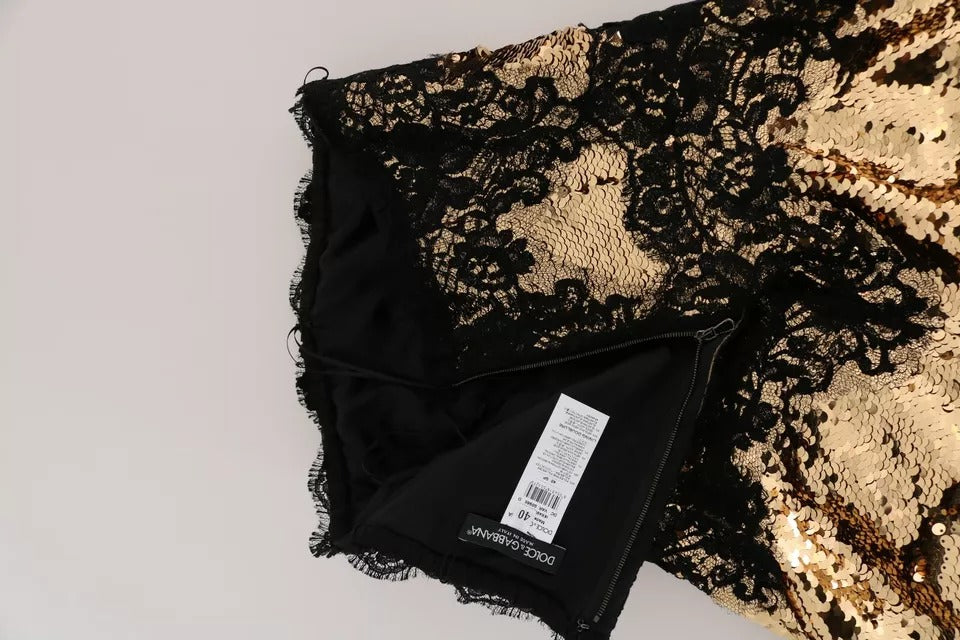 Dolce & Gabbana Gold Strapless Sequin Embellished Lace Women's Dress (Pre-Owned)