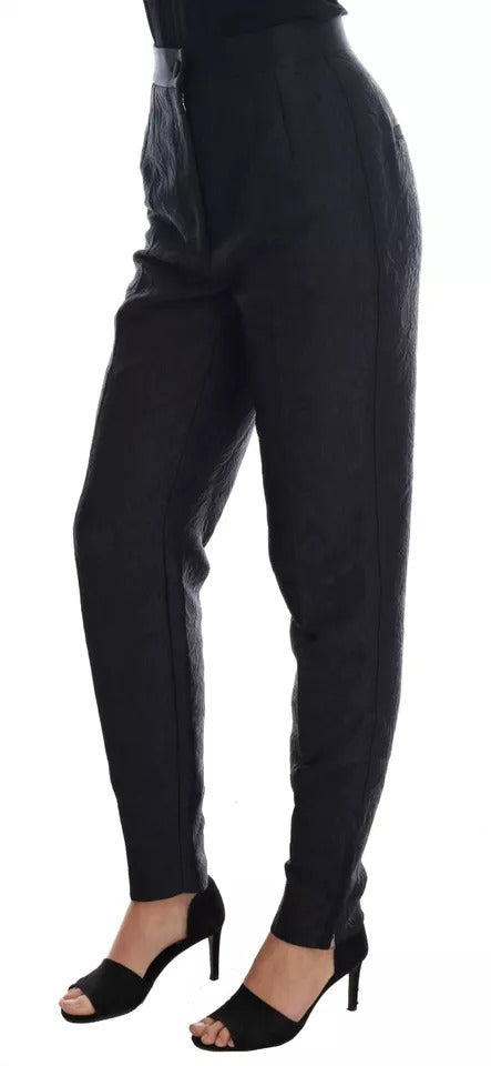 Dolce & Gabbana Black Floral Brocade High Waist Women's Pants