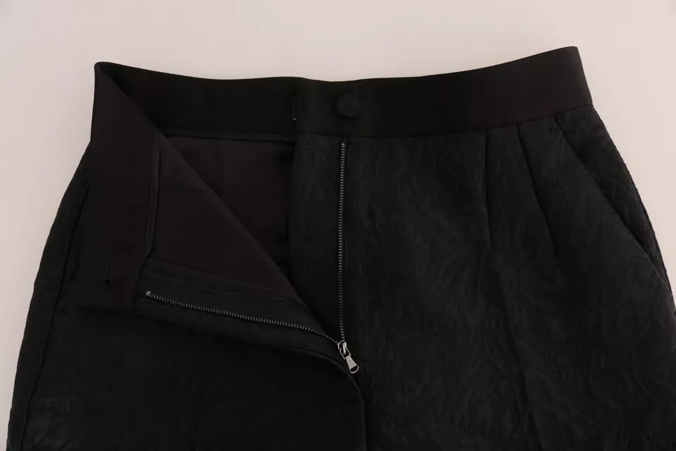 Dolce & Gabbana Black Floral Brocade High Waist Women's Pants