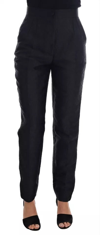 Dolce & Gabbana Black Floral Brocade High Waist Women's Pants