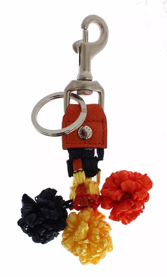 Dolce & Gabbana Red Yellow Raffia Leather Clasp Finder Keyring Women's Keychain