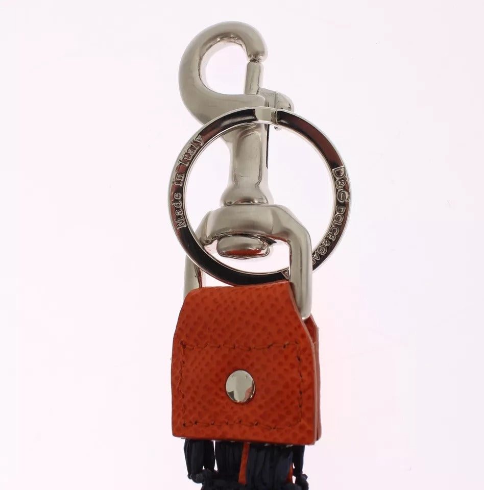 Dolce & Gabbana Red Yellow Raffia Leather Clasp Finder Keyring Women's Keychain