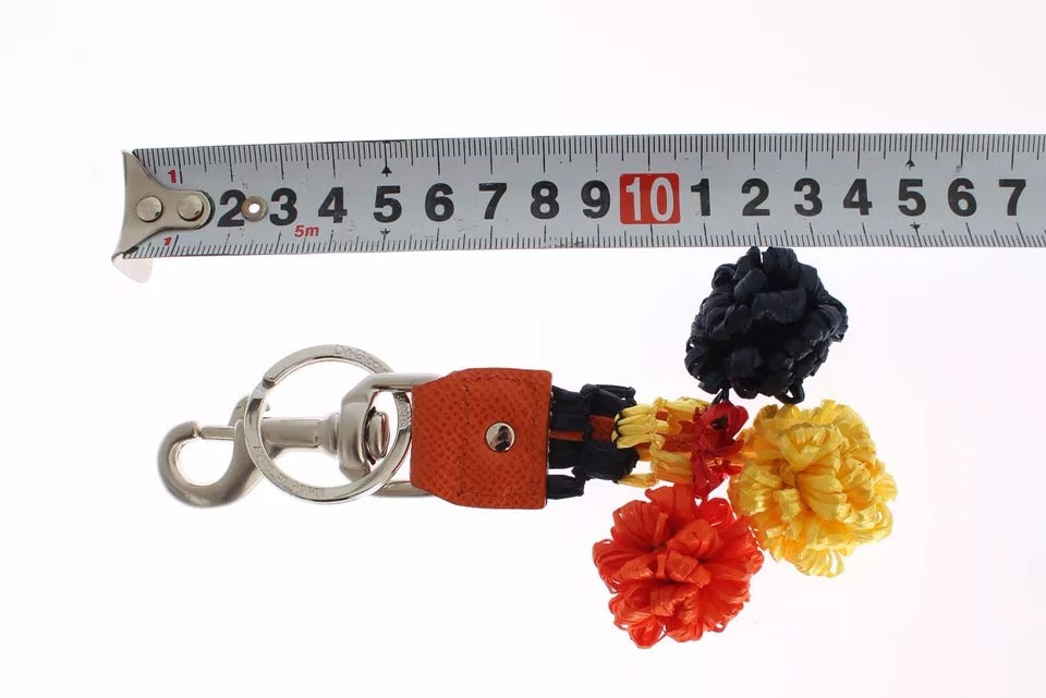 Dolce & Gabbana Red Yellow Raffia Leather Clasp Finder Keyring Women's Keychain
