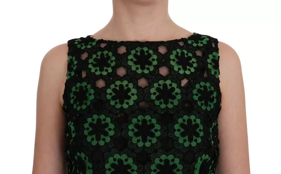 Dolce & Gabbana Green Floral Ricamo A-Line Shift Women's Dress (Pre-Owned)