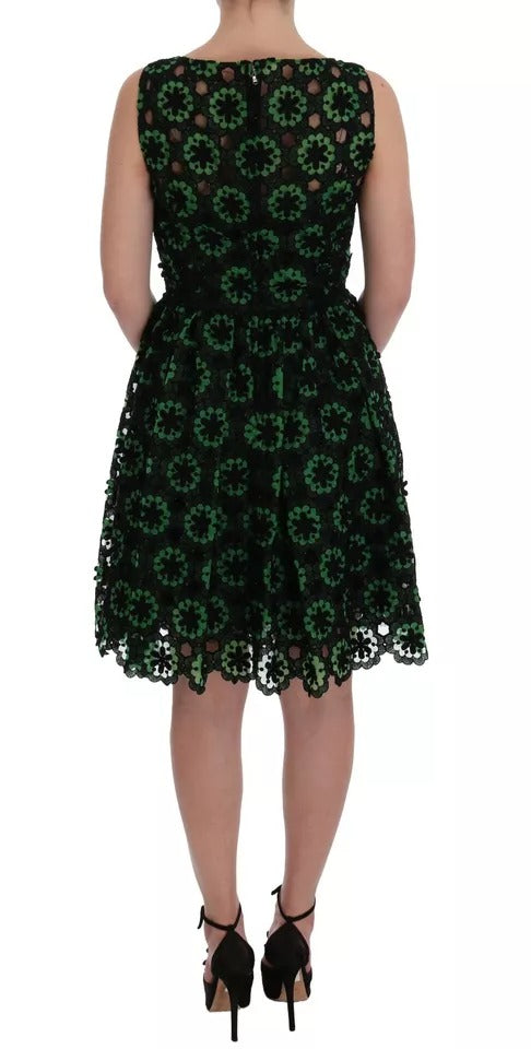Dolce & Gabbana Green Floral Ricamo A-Line Shift Women's Dress (Pre-Owned)