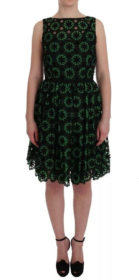 Dolce & Gabbana Green Floral Ricamo A-Line Shift Women's Dress (Pre-Owned)