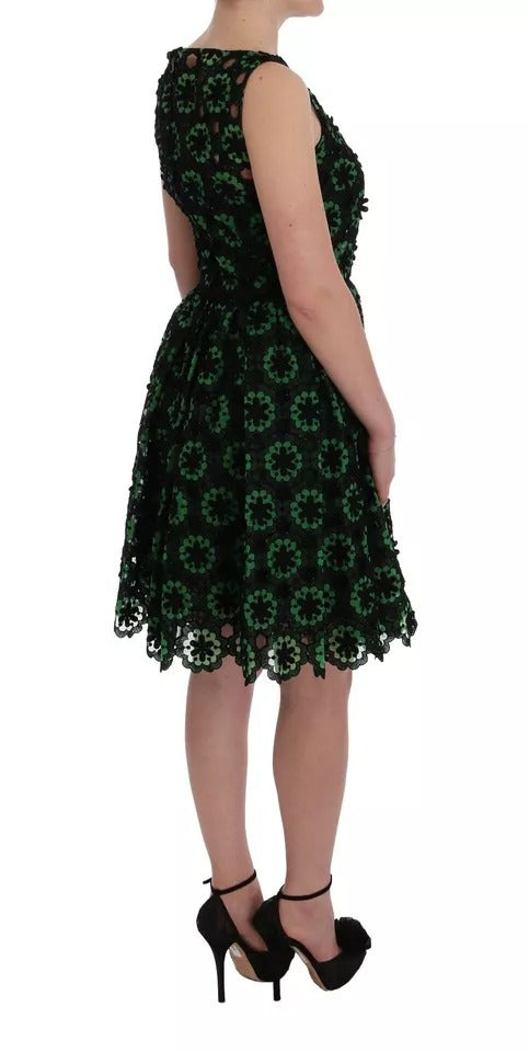 Dolce & Gabbana Green Floral Ricamo A-Line Shift Women's Dress (Pre-Owned)