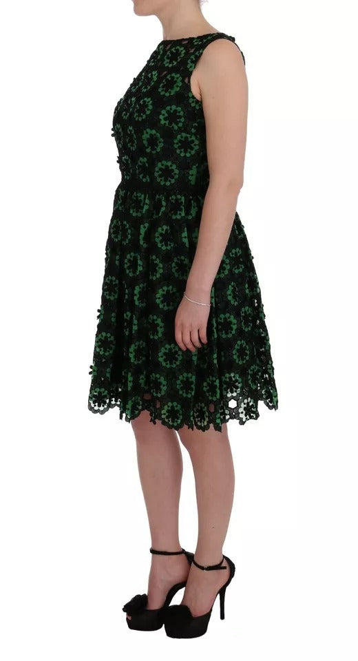 Dolce & Gabbana Green Floral Ricamo A-Line Shift Women's Dress (Pre-Owned)