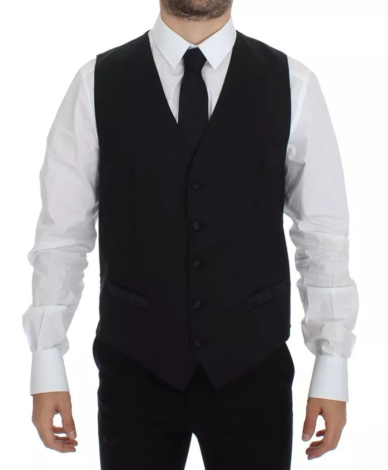 Dolce & Gabbana Black Wool Silk Dress Gilet Jacket Women's Vest