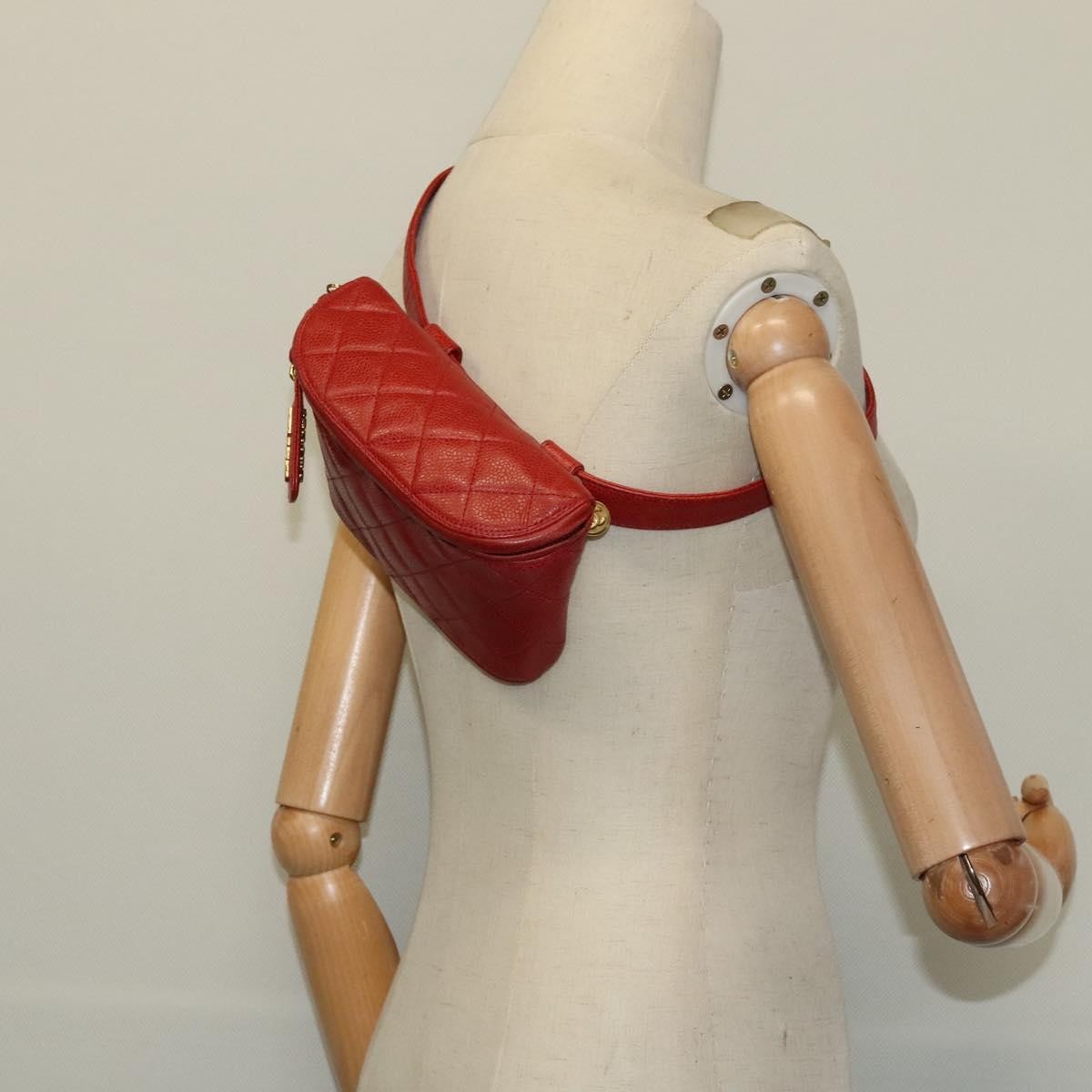Chanel Vintage Zip Belt Quilted Caviar Red Leather Shoulder Bag Bag (Pre-Owned)