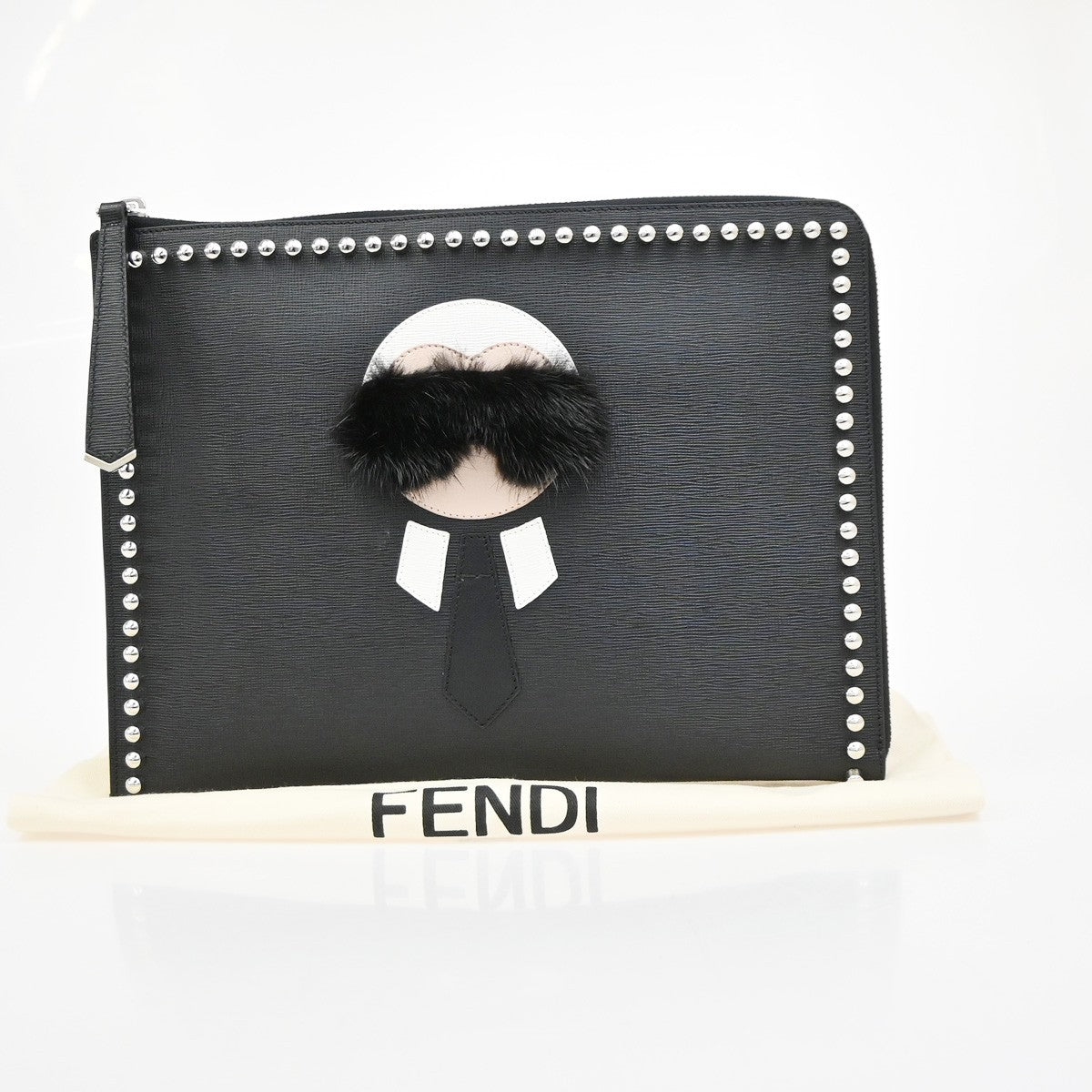 Fendi Karlito Studded Saffiano Leather Black Leather Clutche & Pouche Bag (Pre-Owned)