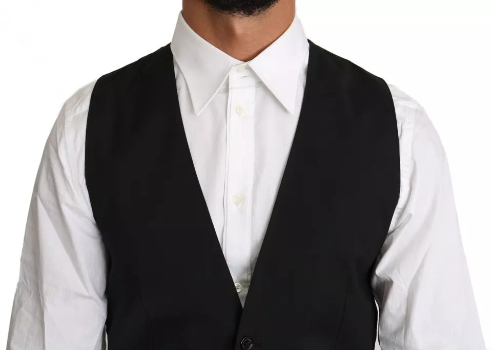 Dolce & Gabbana Black Wool Logo Waistcoat Men's Vest