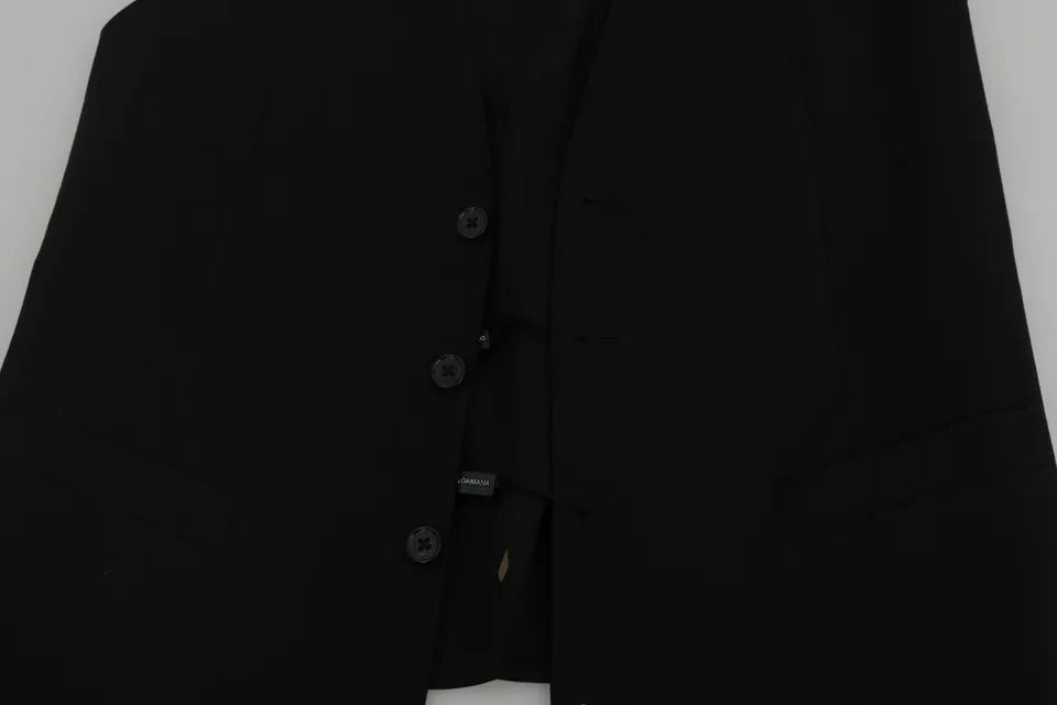 Dolce & Gabbana Black Wool Logo Waistcoat Men's Vest
