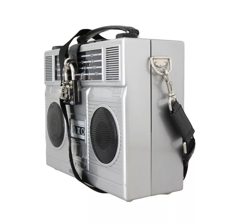Dolce & Gabbana Silver Retro Radio Boombox Limited Edition Handmade Wood Women's Bag (Pre-Owned)