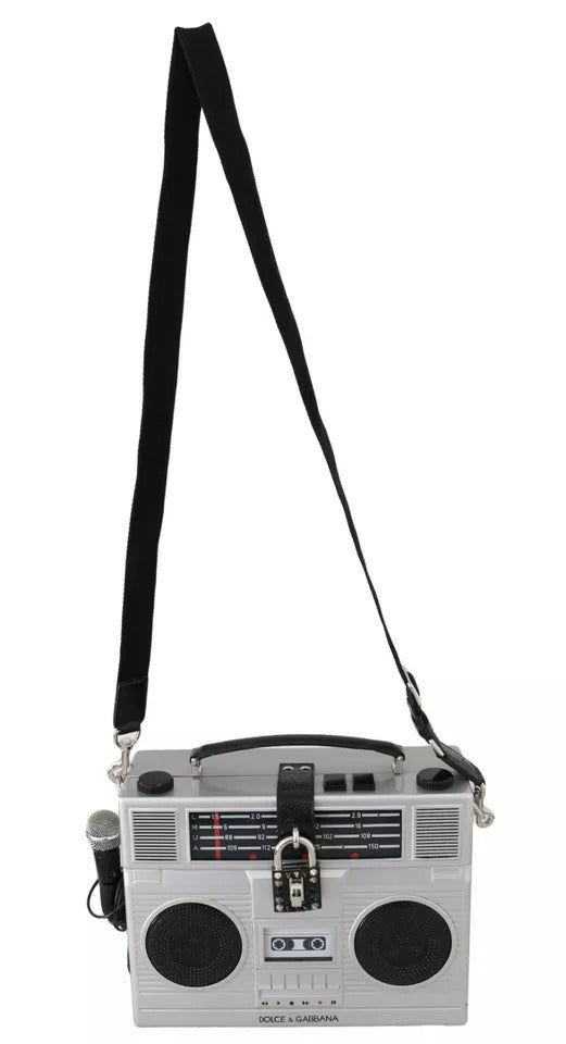 Dolce & Gabbana Silver Retro Radio Boombox Limited Edition Handmade Wood Women's Bag (Pre-Owned)