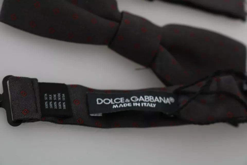 Dolce & Gabbana Gray Dotted Silk Adjustable Neck Bow Men's Tie