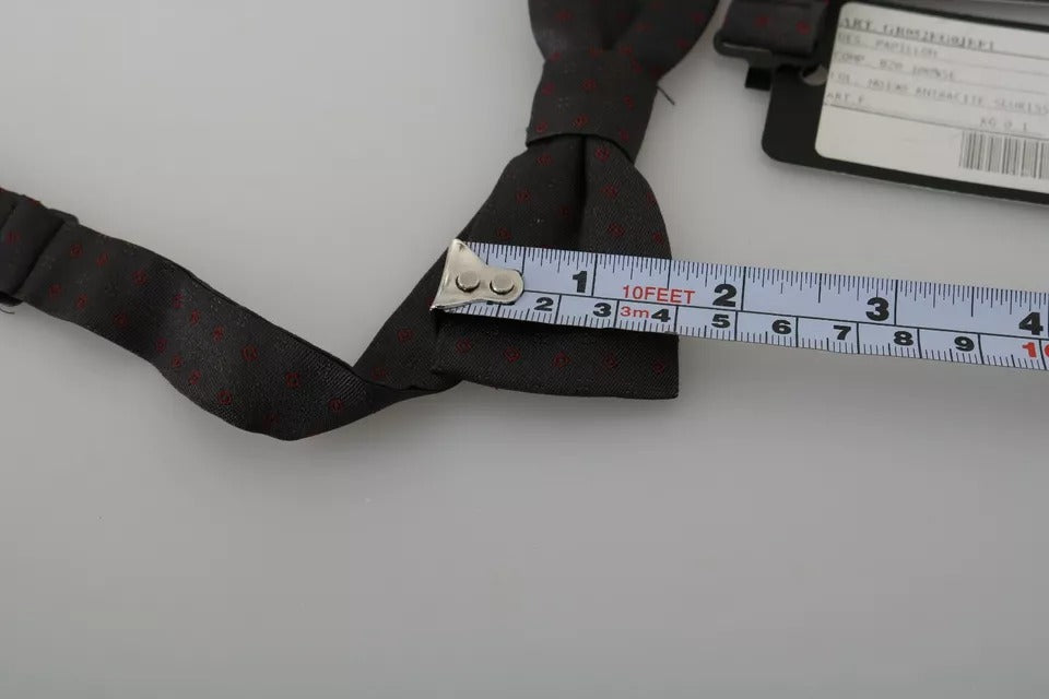Dolce & Gabbana Gray Dotted Silk Adjustable Neck Bow Men's Tie
