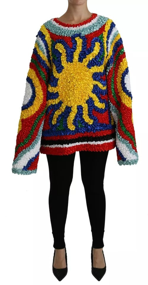 Dolce & Gabbana Multicolor Sun Ruffled Top Blouse Women's Sweater