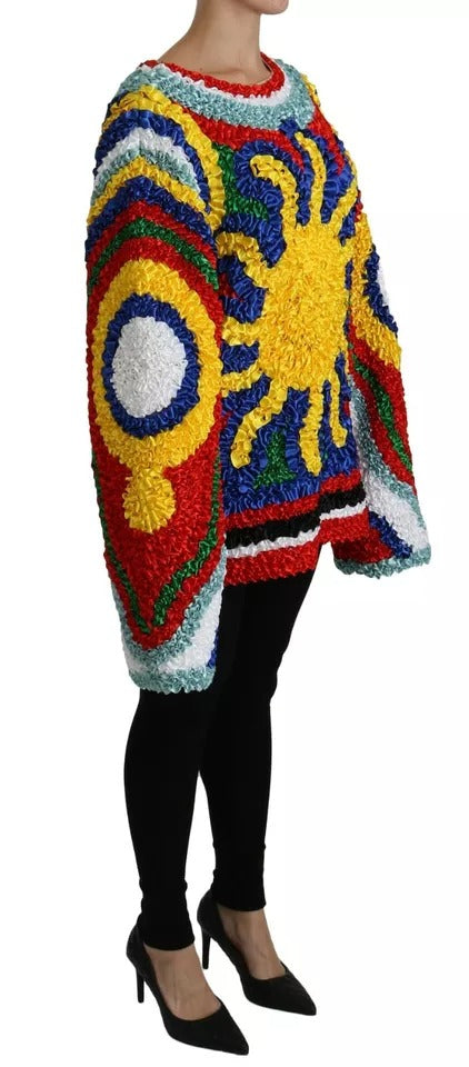 Dolce & Gabbana Multicolor Sun Ruffled Top Blouse Women's Sweater
