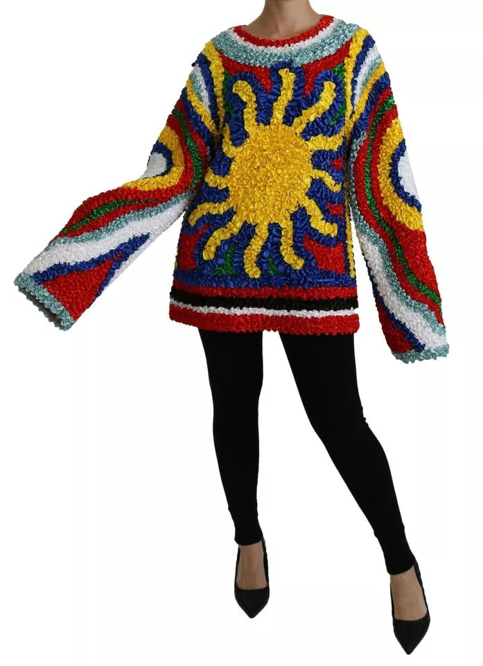 Dolce & Gabbana Multicolor Sun Ruffled Top Blouse Women's Sweater