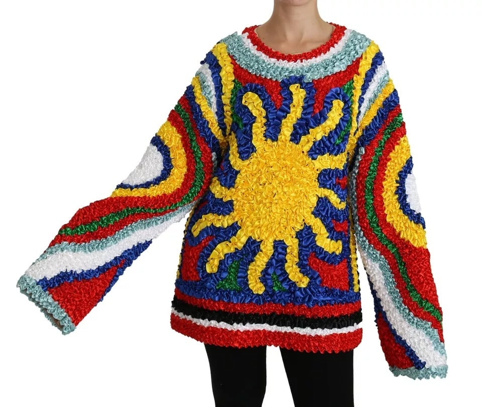 Dolce & Gabbana Multicolor Sun Ruffled Top Blouse Women's Sweater