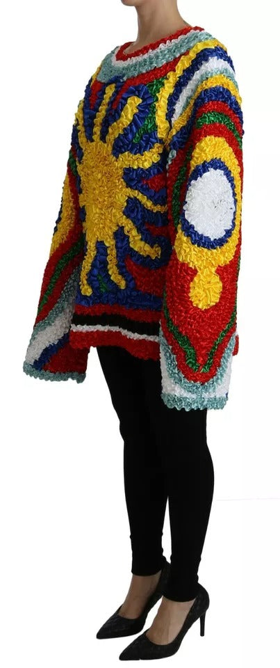 Dolce & Gabbana Multicolor Sun Ruffled Top Blouse Women's Sweater