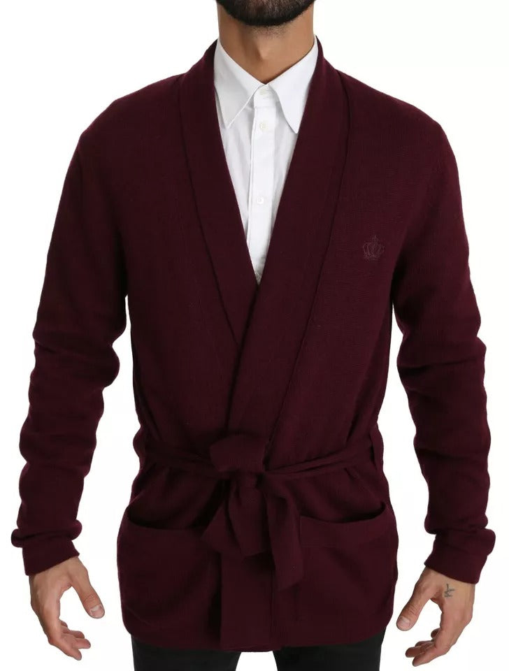 Dolce & Gabbana Bordeaux Cashmere Crown Cardigan Men's Sweater