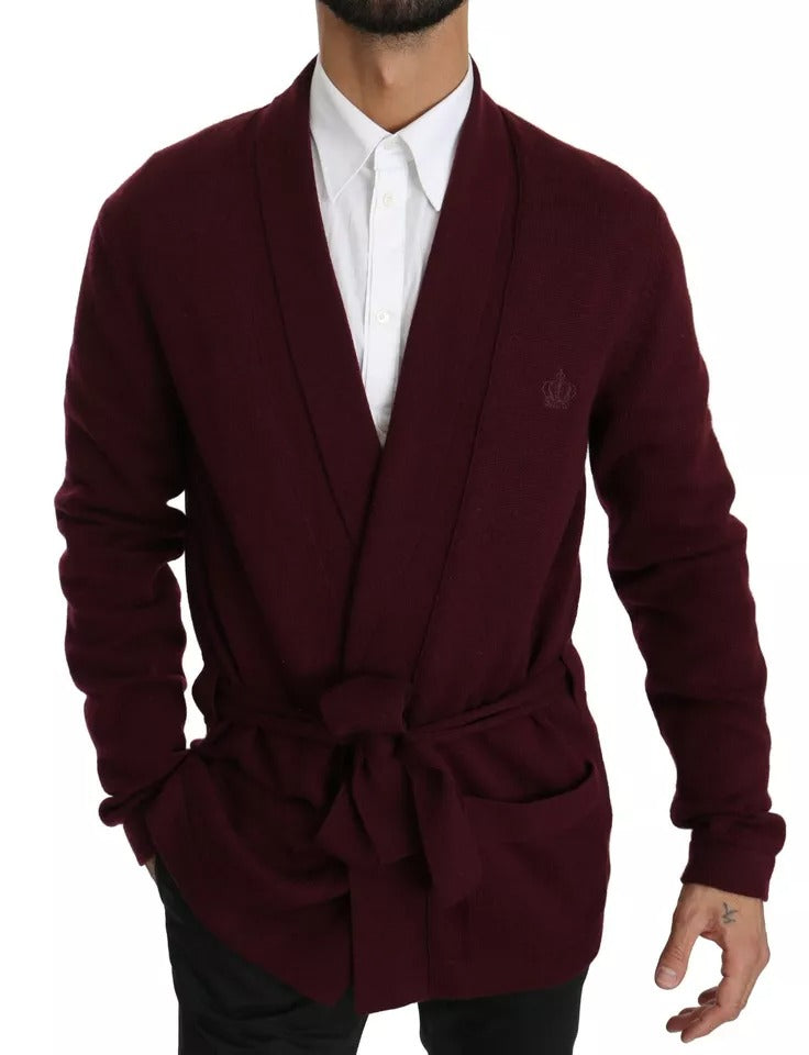 Dolce & Gabbana Bordeaux Cashmere Crown Cardigan Men's Sweater