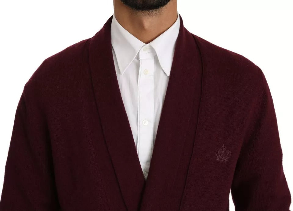Dolce & Gabbana Bordeaux Cashmere Crown Cardigan Men's Sweater