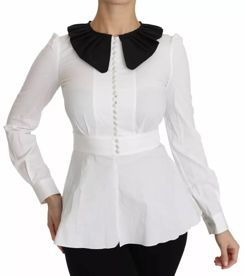 Dolce & Gabbana Black White Decorative Buttons Tops Shirt Women's Blouse