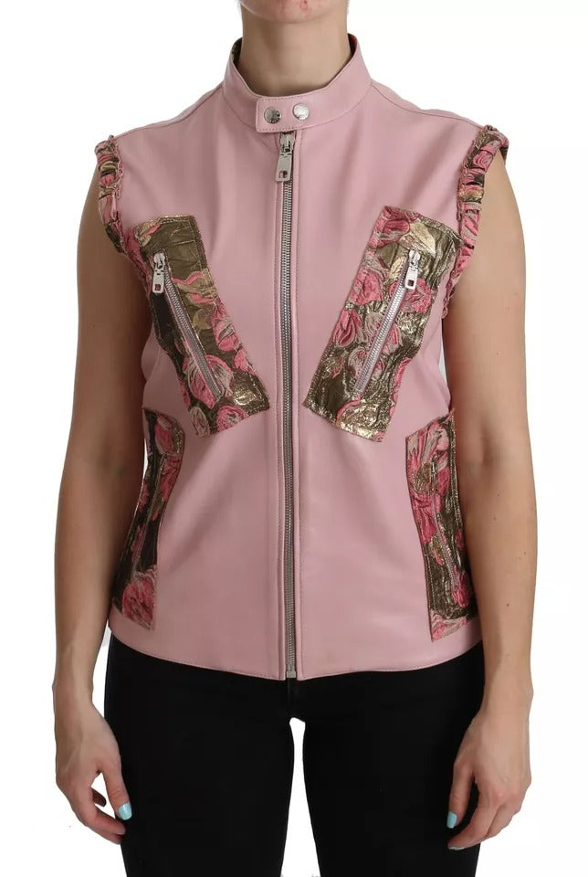 Dolce & Gabbana Pink Leather Sleeveless Vest Jacket Women's Blouse (Pre-Owned)