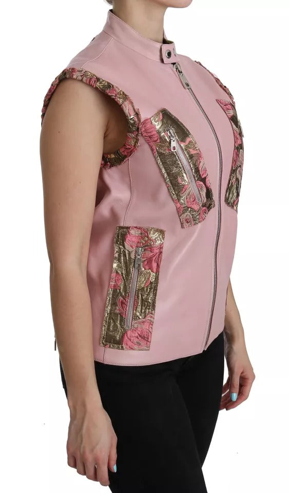 Dolce & Gabbana Pink Leather Sleeveless Vest Jacket Women's Blouse (Pre-Owned)