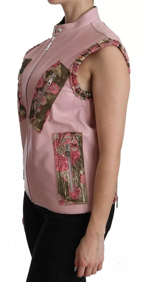 Dolce & Gabbana Pink Leather Sleeveless Vest Jacket Women's Blouse (Pre-Owned)