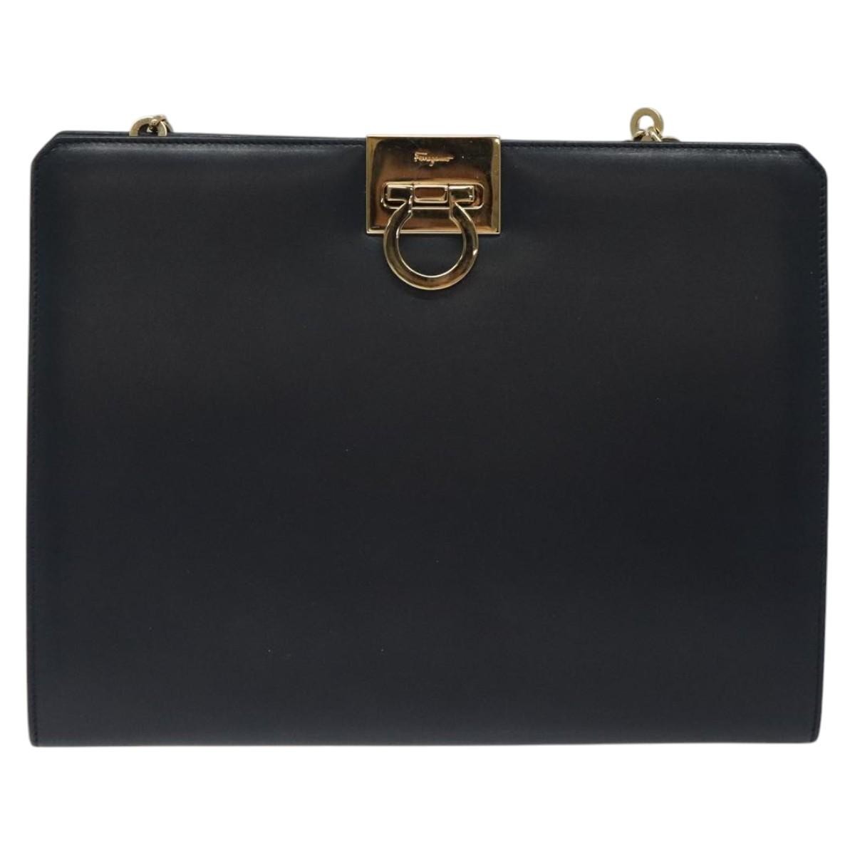 Salvatore Ferragamo Vintage Gancini Chain Leather Navy Leather Shoulder Bag Bag (Pre-Owned)