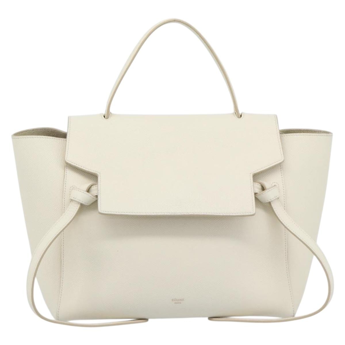 Celine Belt Textured Leather White Leather Handbag (Pre-Owned)