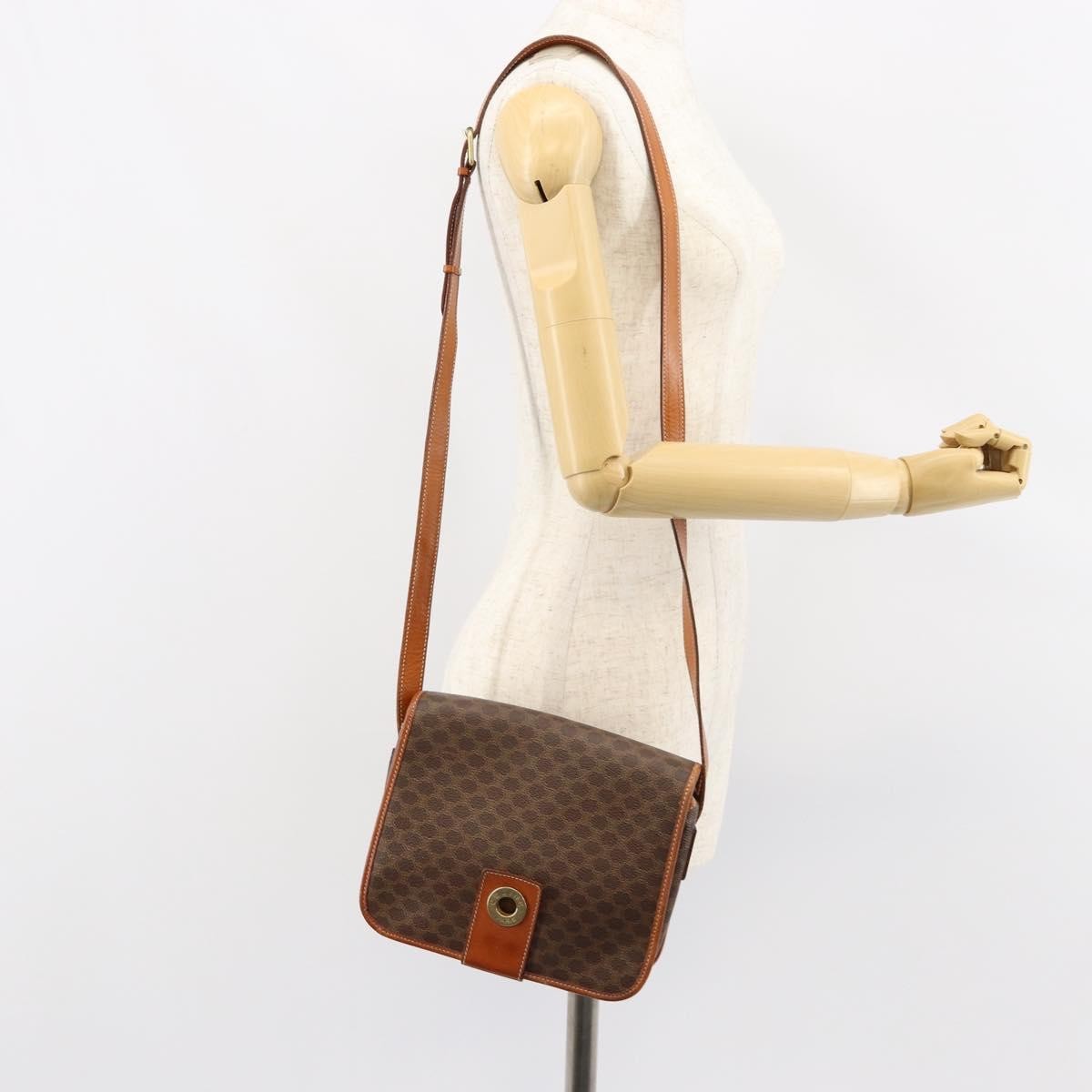 Celine Vintage Macadam Canvas And Leather Brown Canvas Shoulder Bag Bag (Pre-Owned)