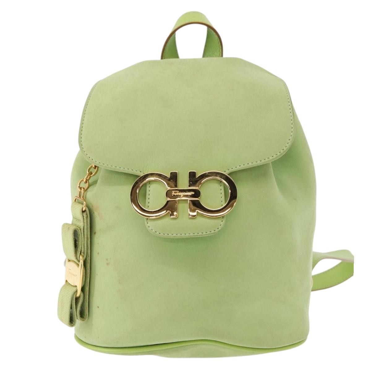 Salvatore Ferragamo Gancini Suede Green Suede Backpack Bag (Pre-Owned)
