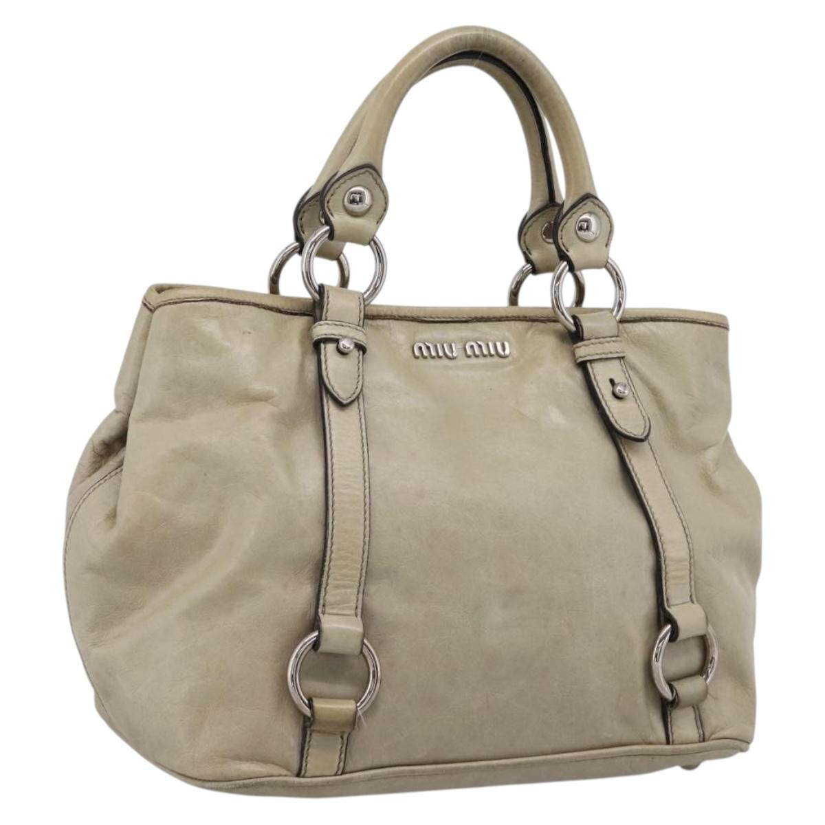 Miu Miu Bow Satchel Vitello Lux Beige Leather Handbag (Pre-Owned)