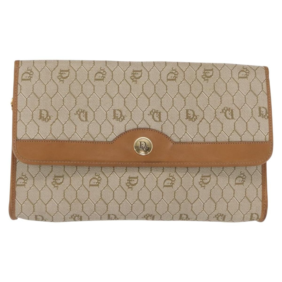 Christian Dior Vintage Honeycomb Chain Canvas Beige Canvas Shoulder Bag Bag (Pre-Owned)